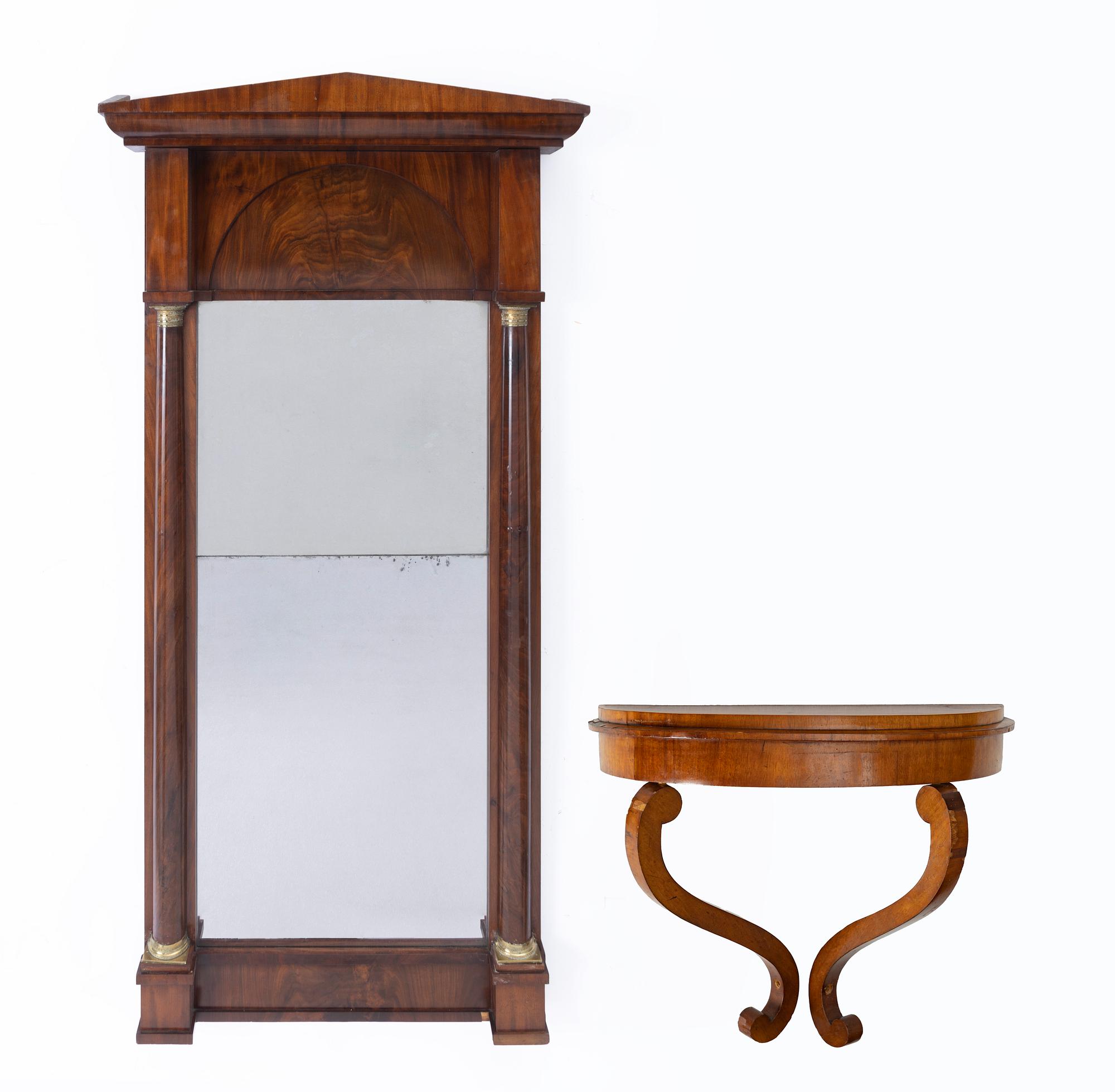 A Late Empire style mirror with a console table, second half of the 19th century.