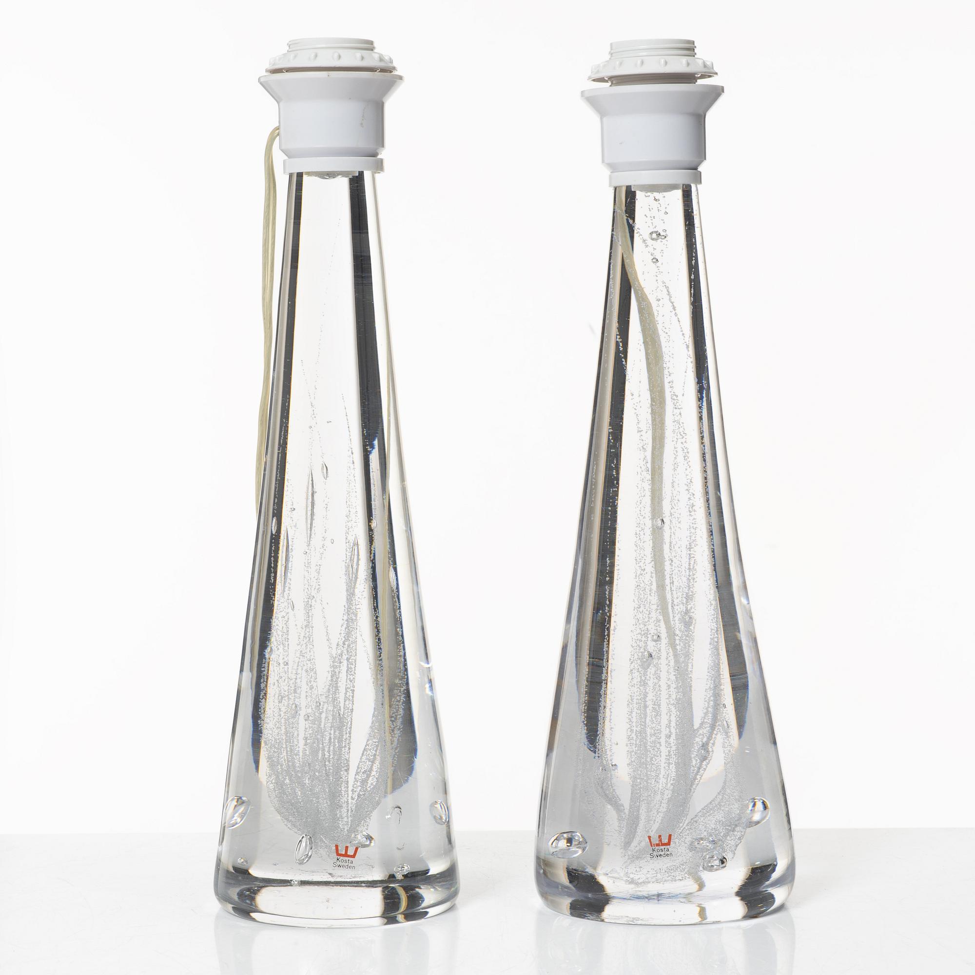 Vicke Lindstrand, a pair of glass table lamps, Kosta.