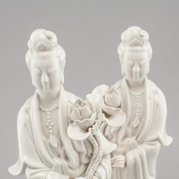 A pair of Chinese blanc de chine figurines, circa 1900.