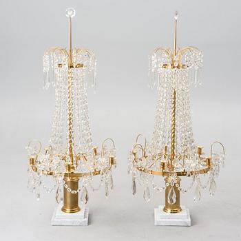 TABLE CHANDELIER, gustavian style, Sweden ca 1900, cutglas, gilt brass and bronze.