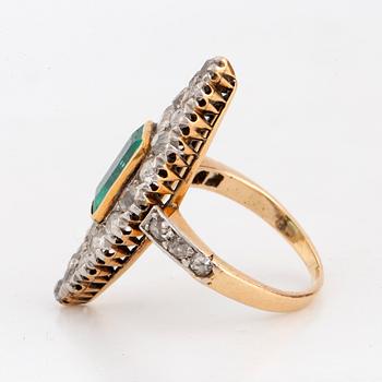 Emerald and old-cut diamond ring.