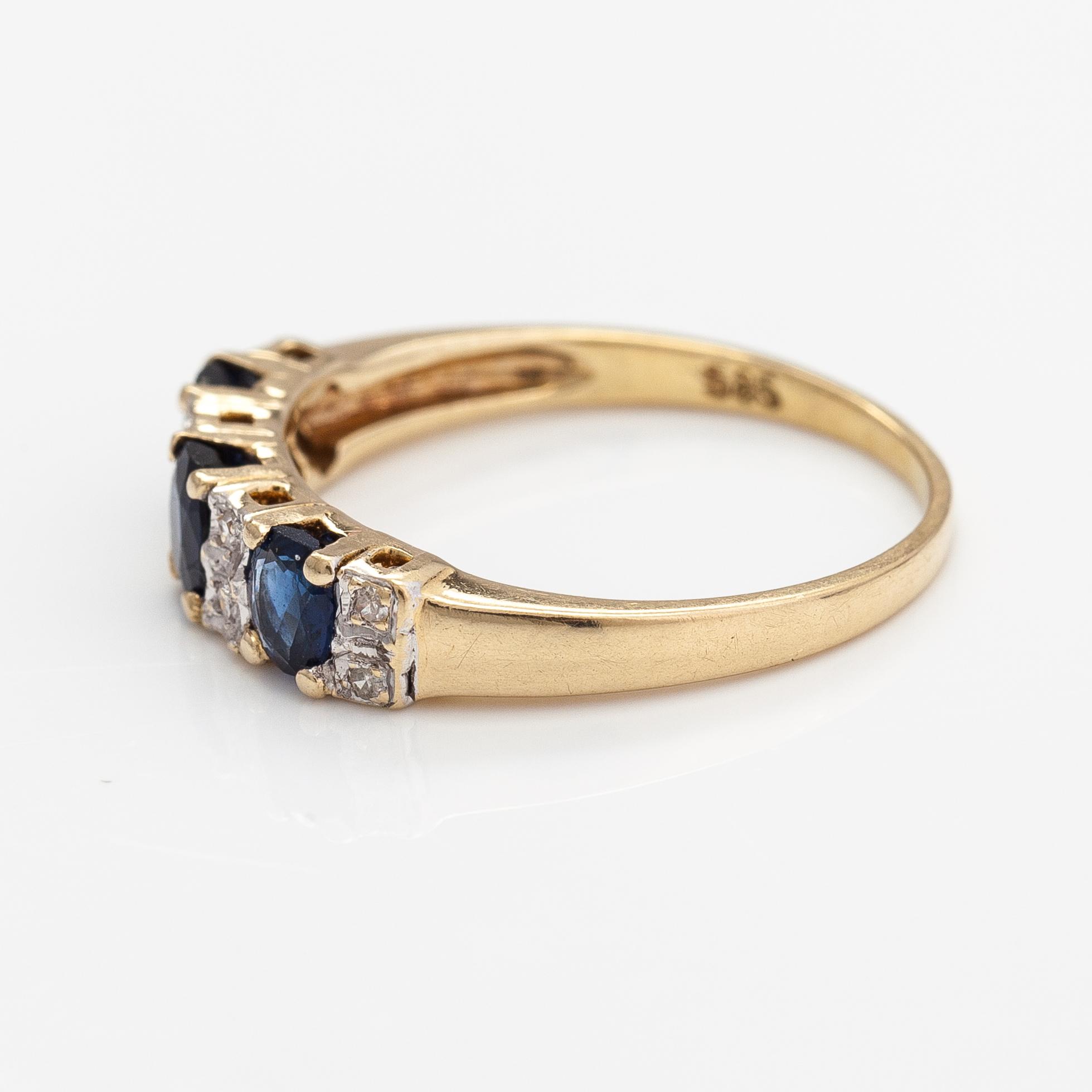 【国産】 14K A gold sapphires and ct 0.05 ca. diamonds with ring 菊切手