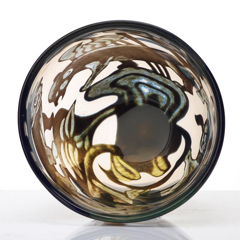 Eva Englund, a "Panther" graal glass vase, Orrefors, Sweden 1984.