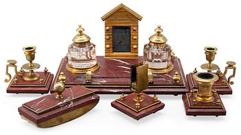 335. A SIX PIECE DESK SET.