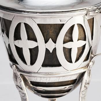 A Swedish silver Mustard Pot with lid, mark of Johan Abraham Hallard, Stockholm 1794.