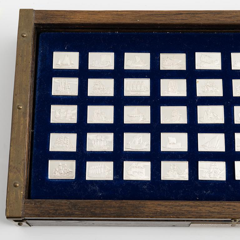 Miniatyrer, 50 st, sterling silver, "Historiens Stora Segelfartyg", Franklin Mint, 1970-tal.