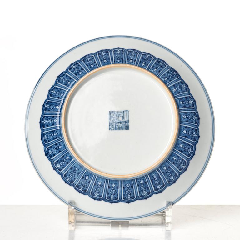 A doucai dish, Qing dynasty with Qianlong seal mark.