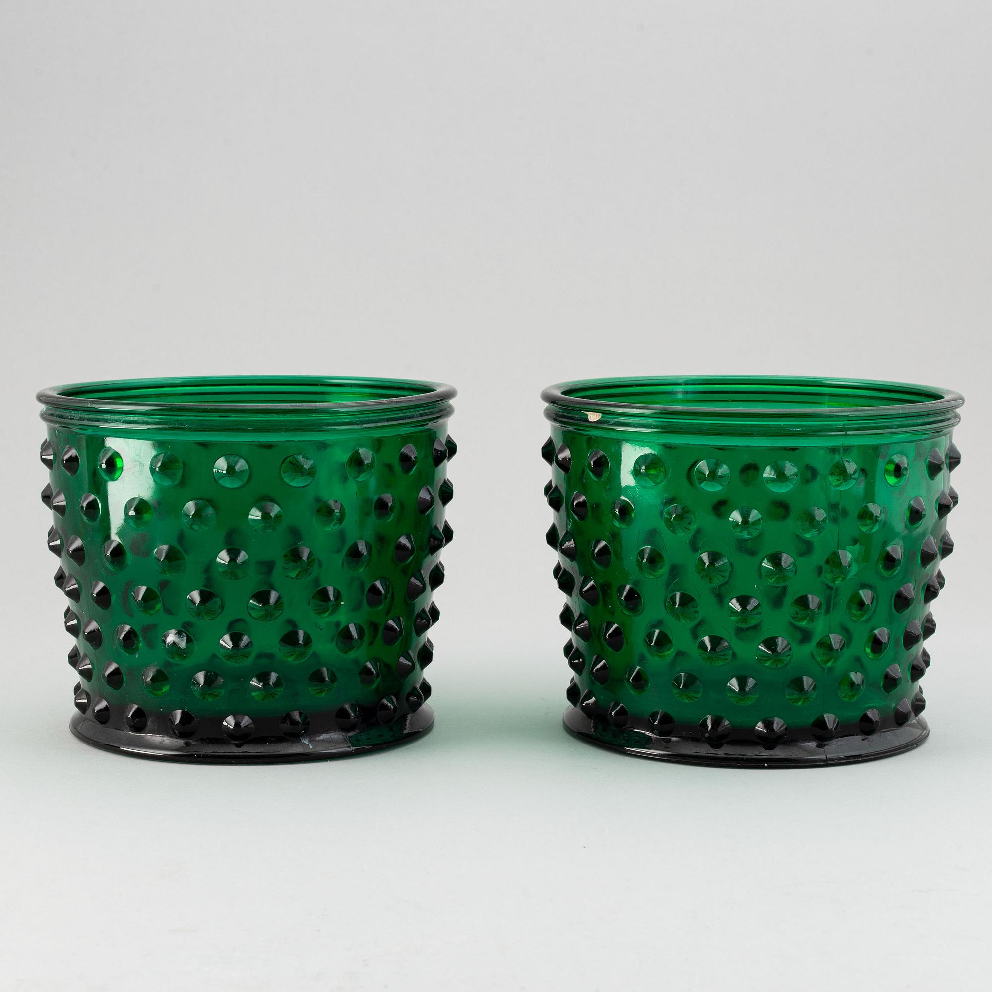 Josef Frank, two green glass flower pots, "Hortus", Svenskt Tenn, Sweden.