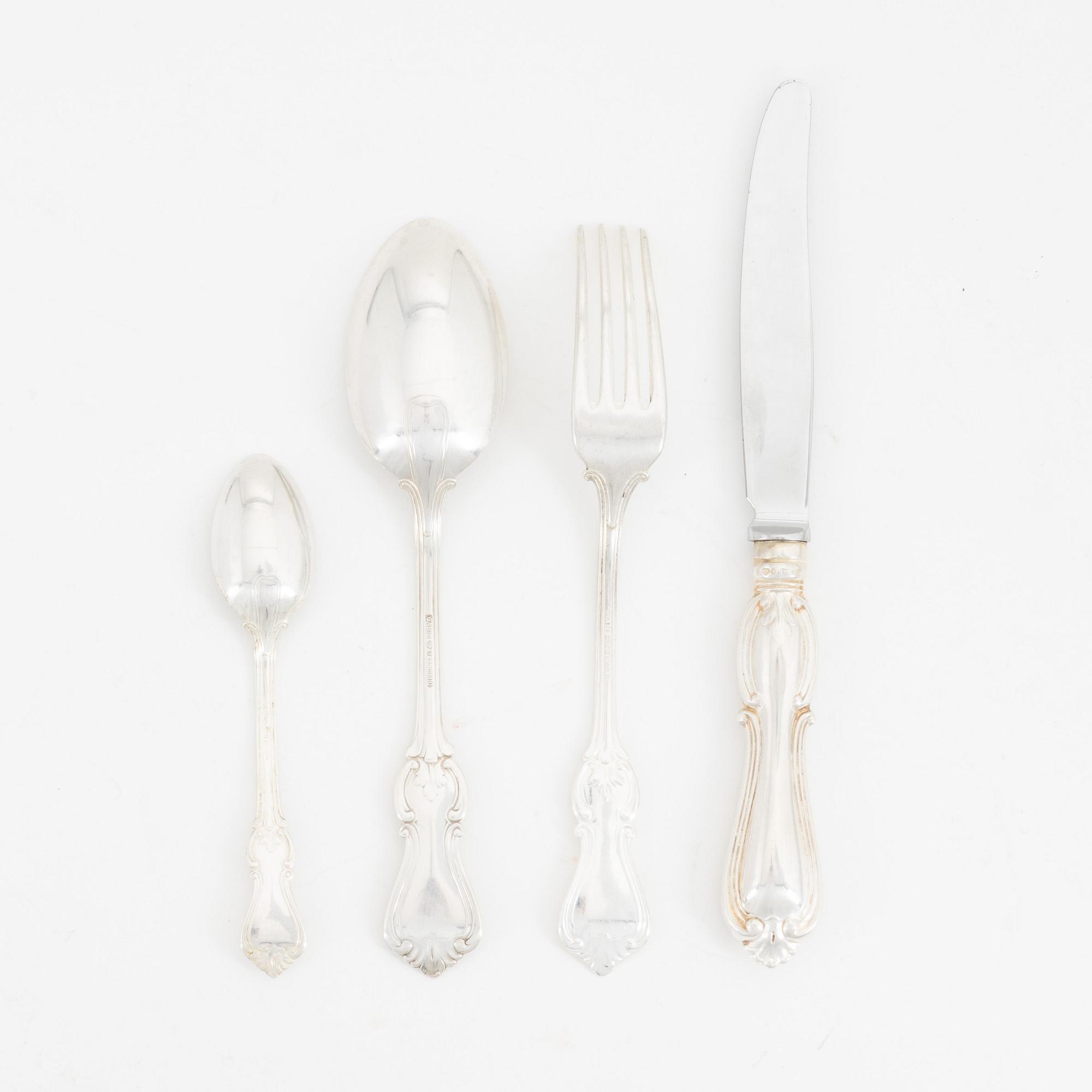 18 pieces of 'Olga' silver cutlery, GAB, Eskilstuna, 1985-97.