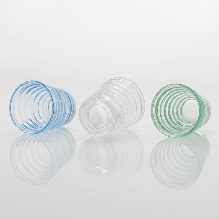Aino Aalto, A set of 9 1930's-1940's drinking glasses, "Bölgeblick" for Karhula Glassworks, Finland.