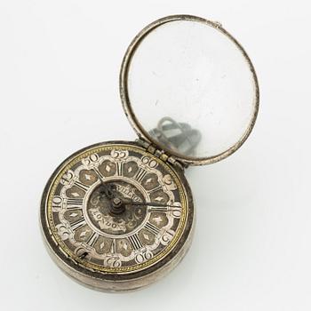 A silver double-case pocket watch by Thomas Wilson (watchmaker in London 1659-94).