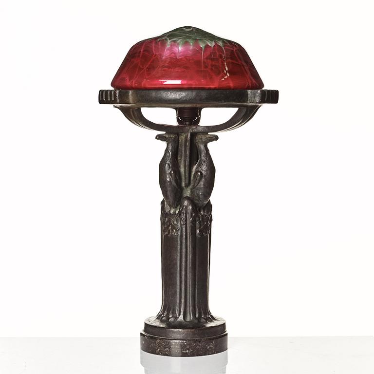 Emy Wahlström, an Art Nouveau bronze table lamp, Herman Bergman, Stockholm, early 1900's.