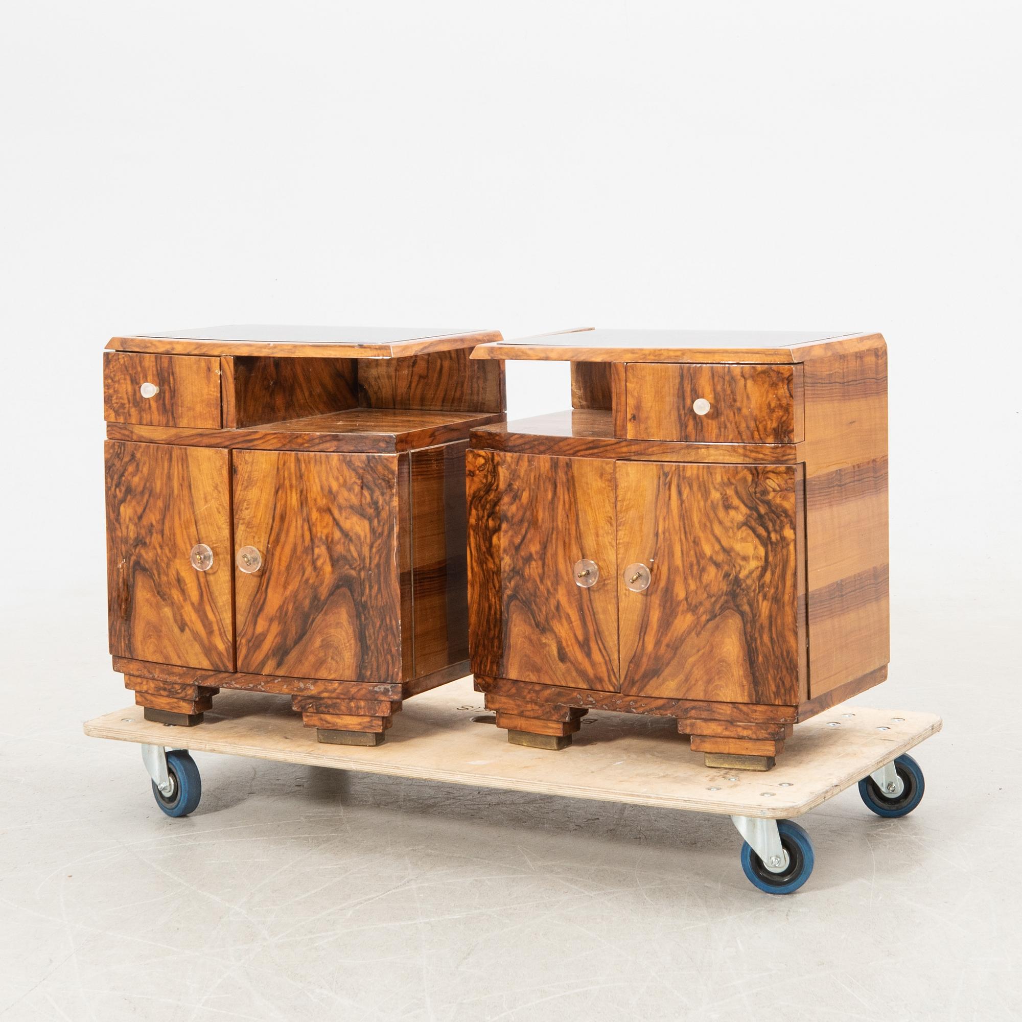 Bedside tables, a pair, Art Deco, first half of the 20th century.