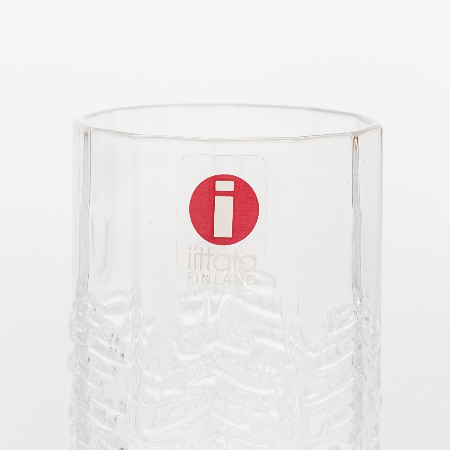 Jorma Vennola, snapsilaseja, 4 kpl, "Kuusi"-sarja, alkuperäisessä puukotelossa, Iittala. 1980-luku.