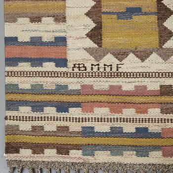 Märta Måås-Fjetterström, matto, "Ljusa plador", flat weave, ca 262 x 161-162,5 cm, signed AB MMF.