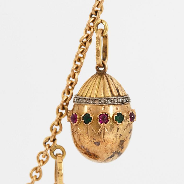Fabergé, m fl, halskedja med 11 påskägg, guld, emalj, diamanter mm, olika verkmästare, varav 8 S:t Petersburg.