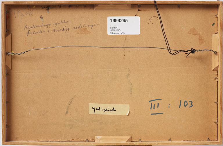 Ester Henning, oil on paper panel, indistinctly signed with monogram in red.
