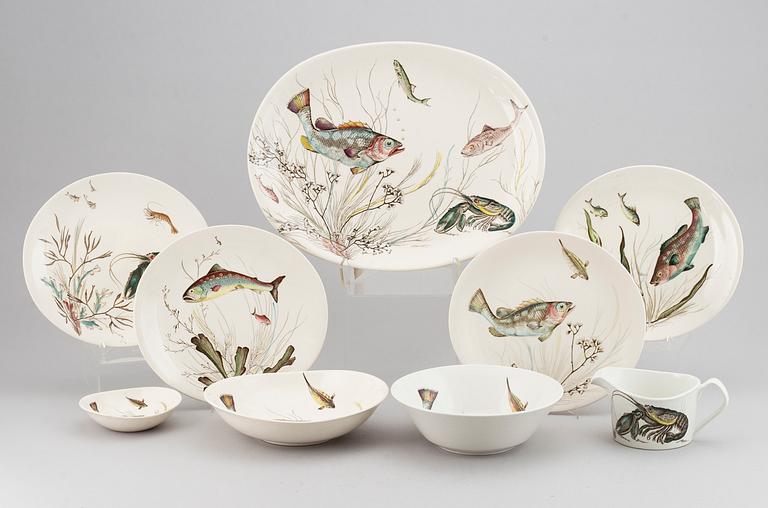 A part 'Fish' earthenware dinner service, Johnson Bros, England (74 pieces).