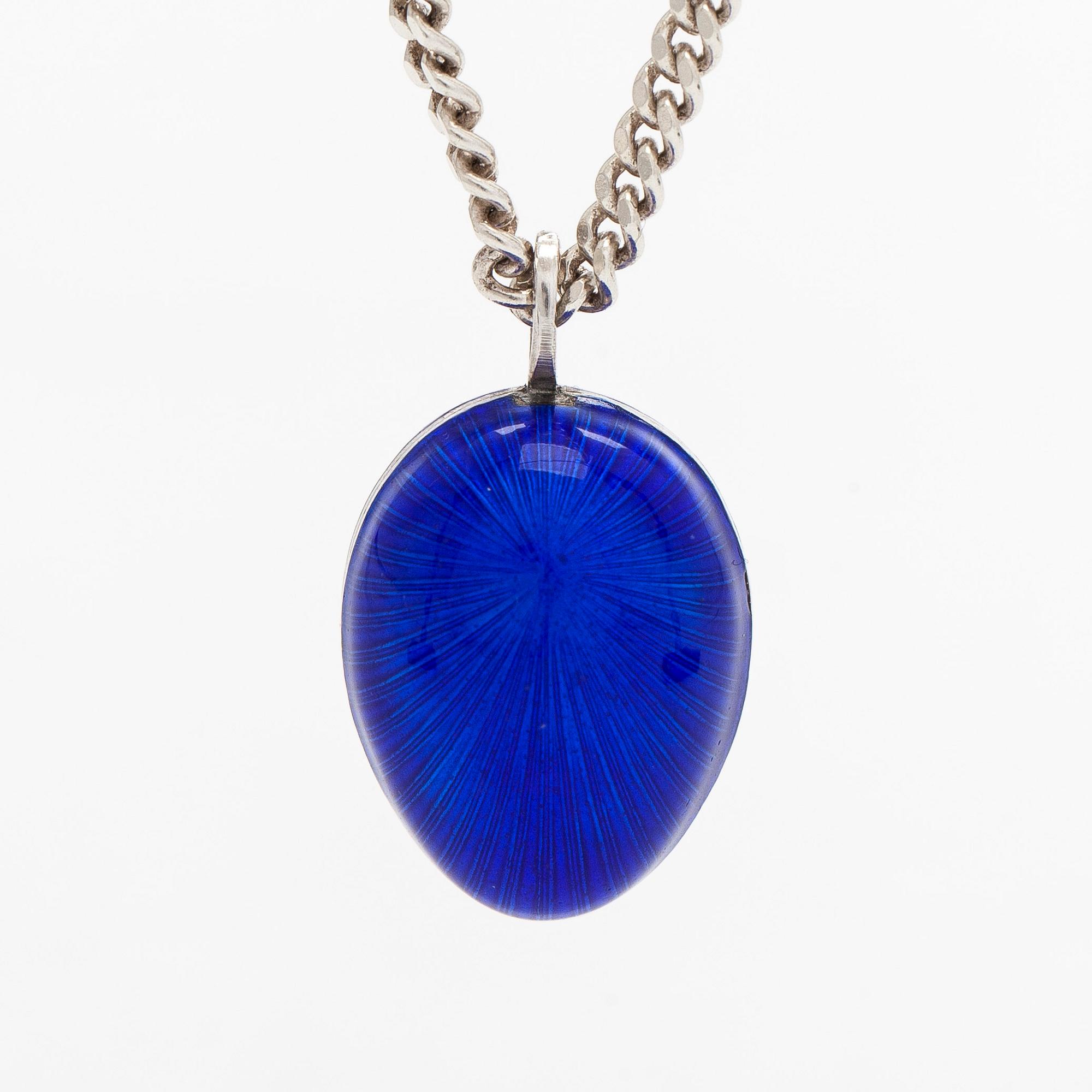 Pendant, egg, blue enamel, silver, A. Tillander.