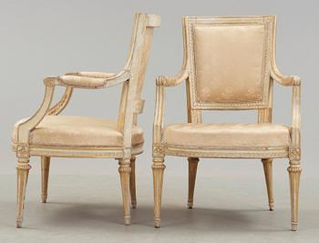 A pair of Gustavian late 18th century armchairs.