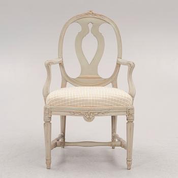 A Gustavian open armchair, Stockholm, late 18th century.