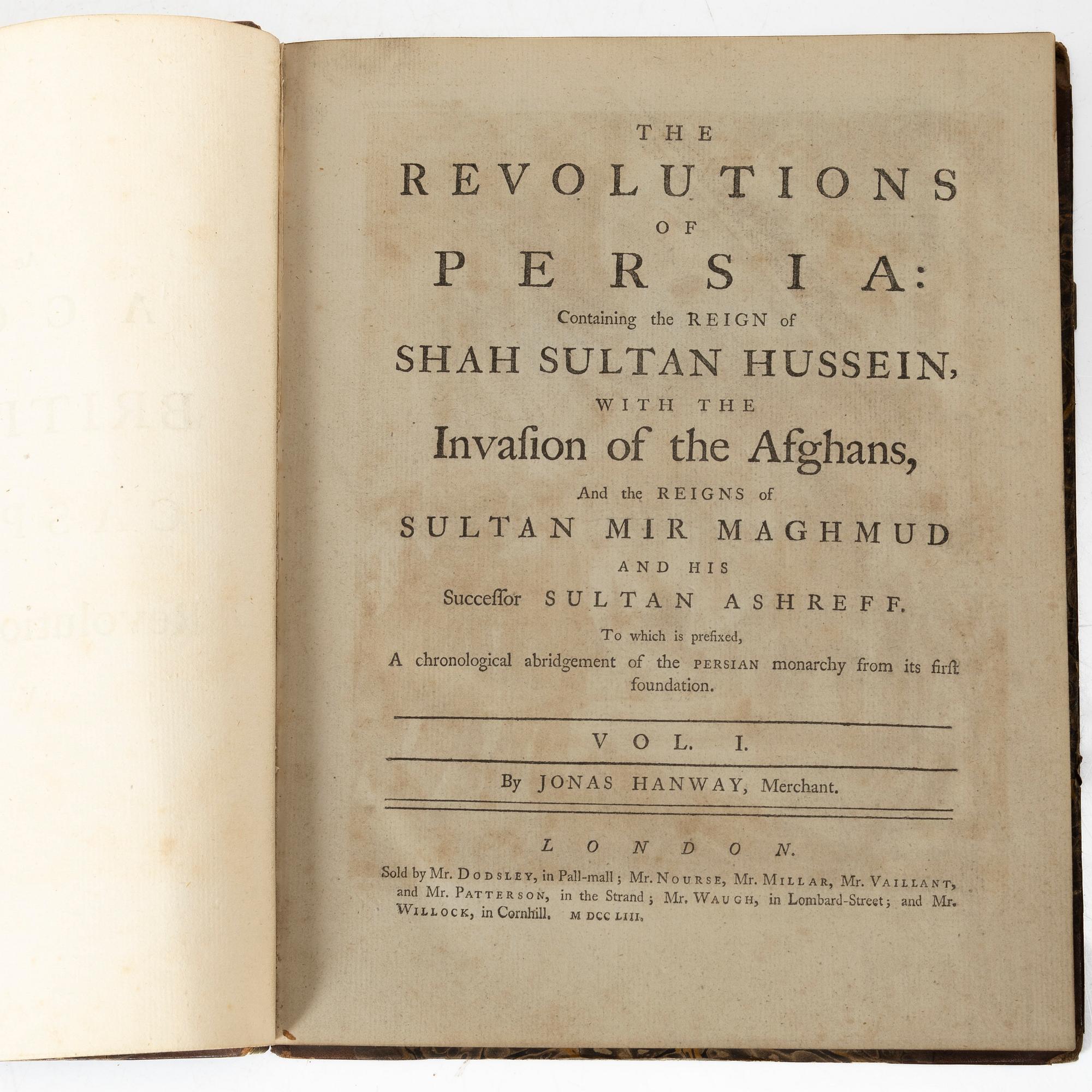 A collection of "Hanway's Travels in Persia" as well as "Tapestries with Figures from the 16th and 17th Centuries" etc.