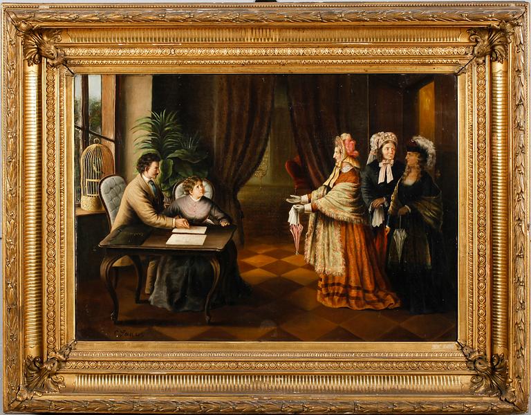 OKÄND KONSTNÄR, olja på duk, signerad E. Sauer, 1800-tal.