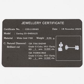 Earrings 18K white gold with brilliant-cut diamonds, accompanying GIA dossier.