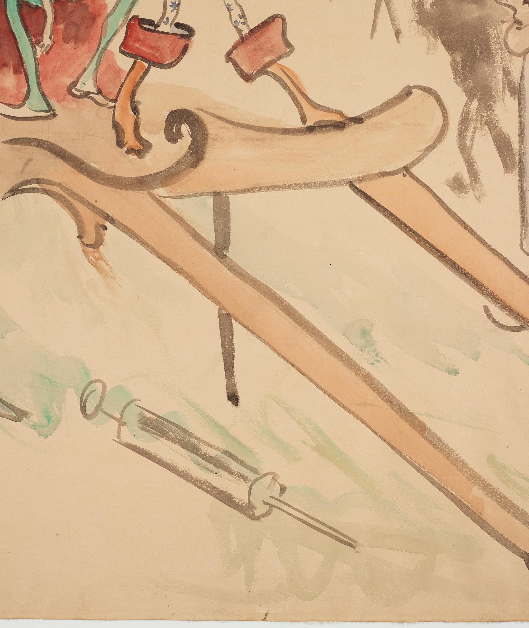 Carl Larsson, utförd 1884. Akvarell och kol på papper uppklistrad på duk.