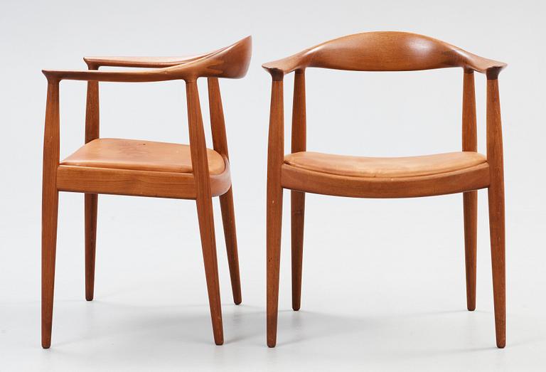A pair of Hans J Wegner teak 'The Chair' by Johannes Hansen, Denmark, 1950-60's.