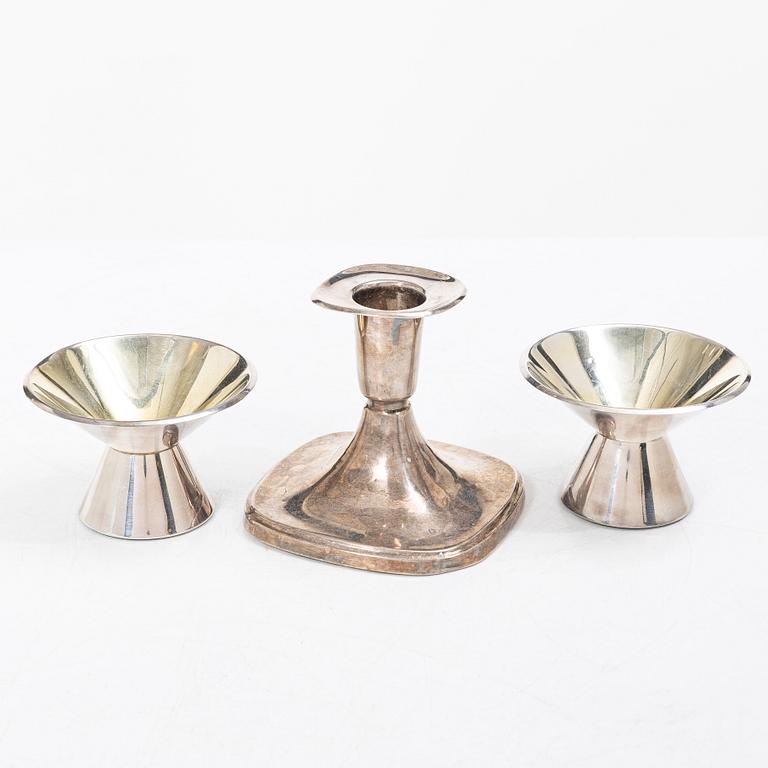 Three silver candelabra, GAB, Stockholm 1967, and Thore Eldh for Ceson, Gothenburg 1977.