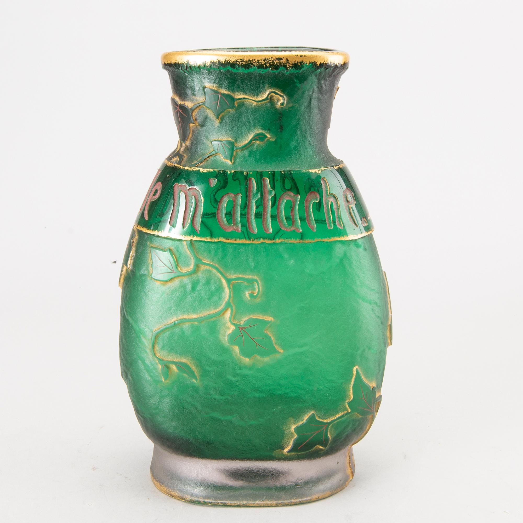 A Daum Frères etched and cut glass vase, decorated in red and gold, Nancy, France 1892.