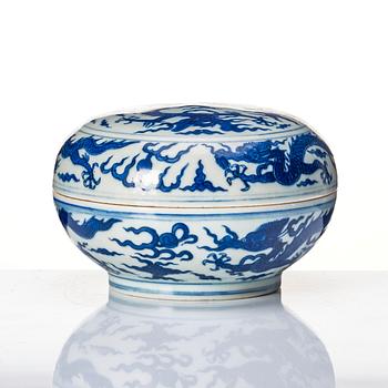 A blue and white jar with cover, 20th Century.