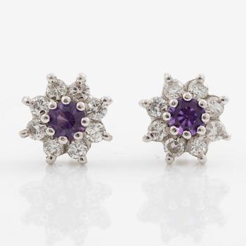 Earrings, a pair, 18K white gold with amethyst and brilliant-cut diamonds.