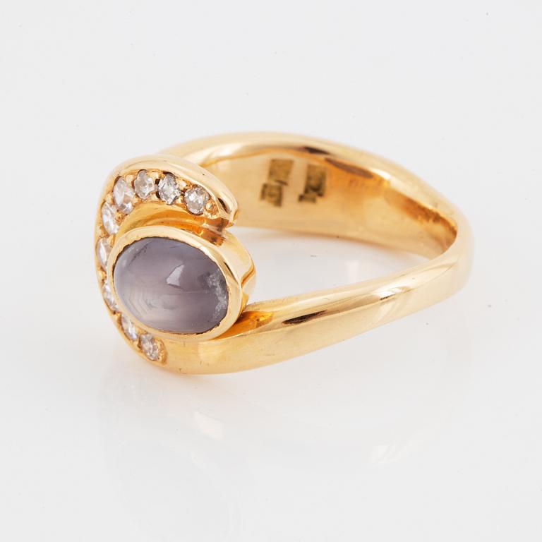 OLLE OHLSSON, 18K gold ring with star sapphire and diamonds.