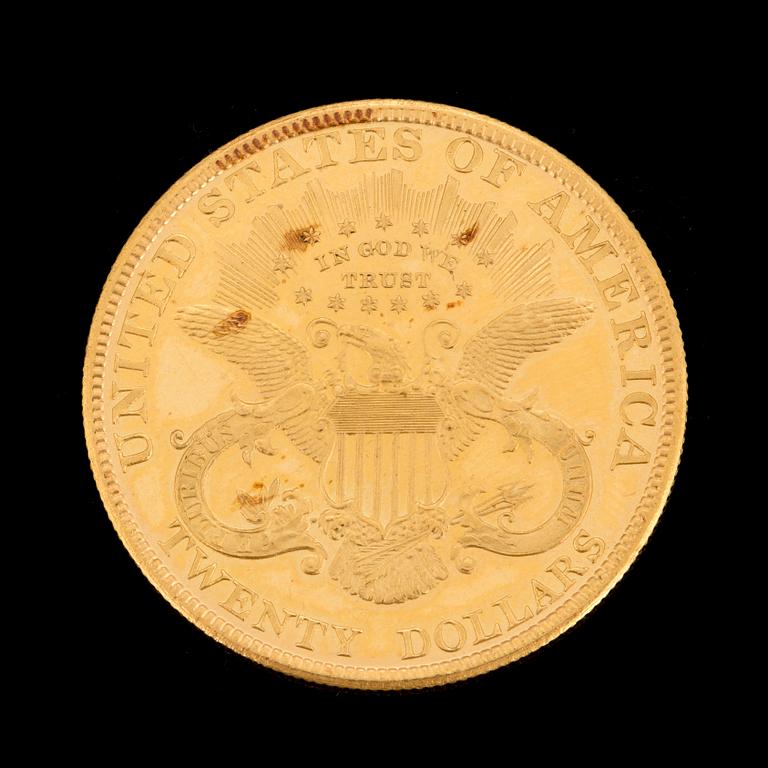 GULDMYNT, fine gold, 20 dollars, Liberty, USA. 1900. Vikt ca 33 gram.