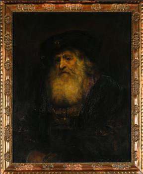 REMBRANDT HARMENSZ. VAN RIJN, kopia efter, olja på duk, daterad 1921.