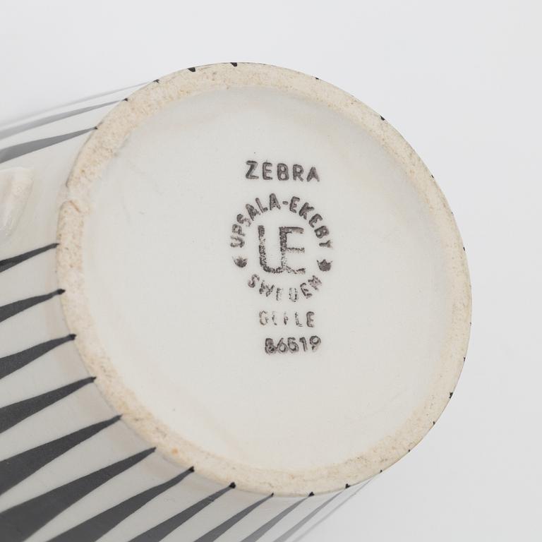 Eugen Trost, tekoppar med fat, 4 st, flintgods, "Zebra", Gefle.