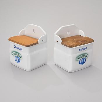 KRYDDBURKAR, 8 st, 1930-1940-tal och SKÄRBRÄDE, jubileumsår 1998, flintgods, Arabia Finland.