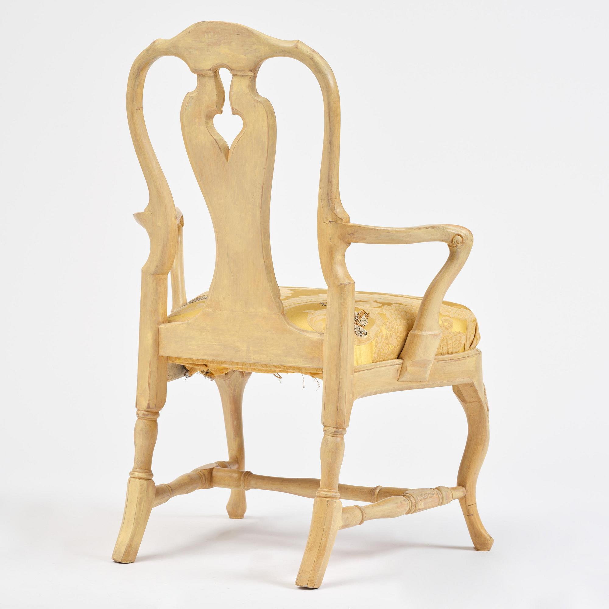 A rococo open armchair in the manner of C M Sandberg, Stockholm, later part 18th century.