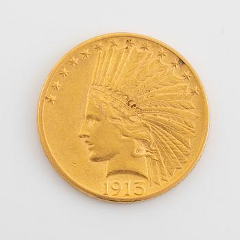 A 10 Dollar gold coin, USA, 1913.
