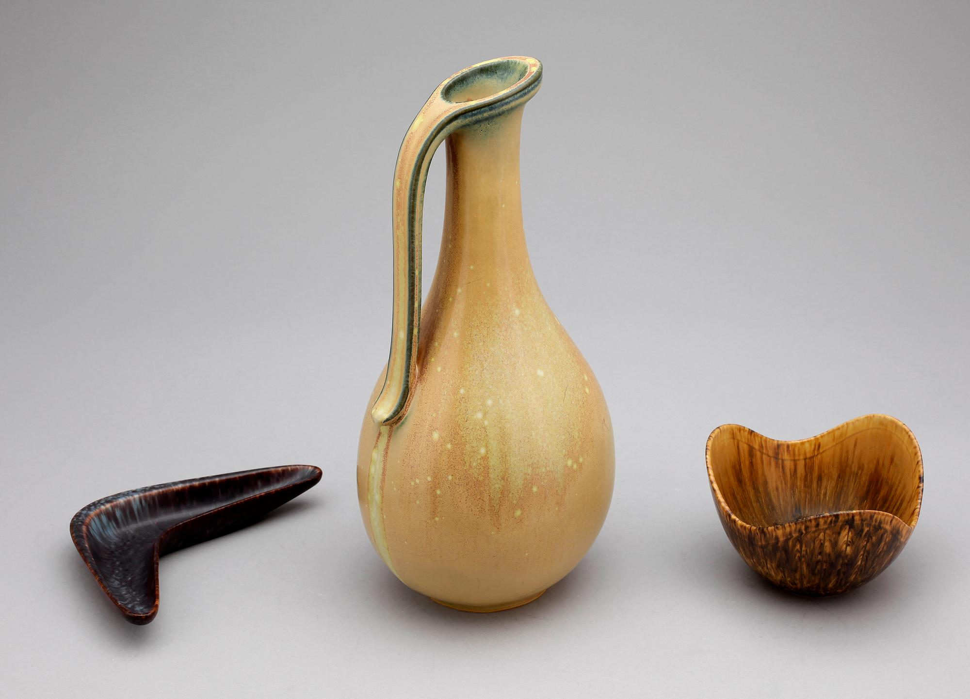 KANNA samt SKÅL, 3 delar, stengods, Gunnar Nylund, Rörstrand, 1900-tal.