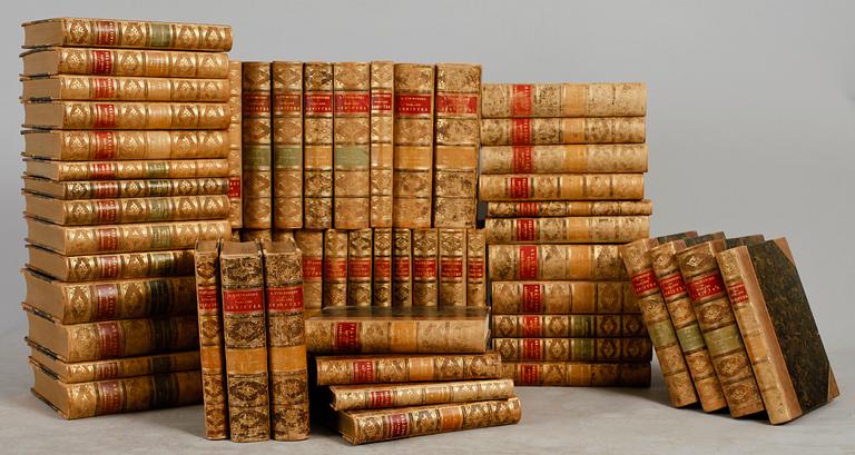 BOKBAND, 55 vol, komplett uppglaga, "Samlade skrifter" av August Strinberg. TEXTÄNDRING: Komplett upplaga.