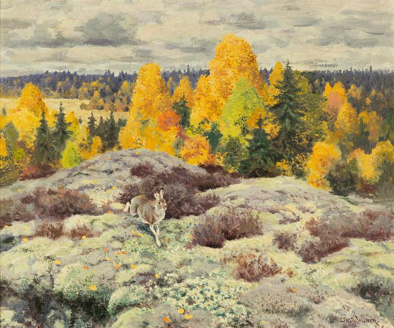 Thure Wallner, Hare in Autumn Landscape.