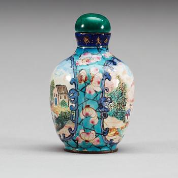 A 'European Subject' enamel on copper snuff bottle, Qing dynasty.