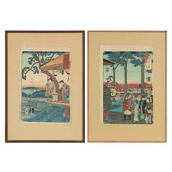 Utagawa Hiroshige II, färgträsnitt, 2st, Japan, 1800-talets andra hälft.