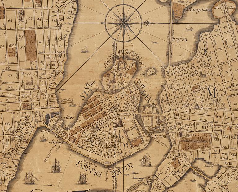 PETRUS TILLEAUS, karta, "General Charta Stockholm", 1733.