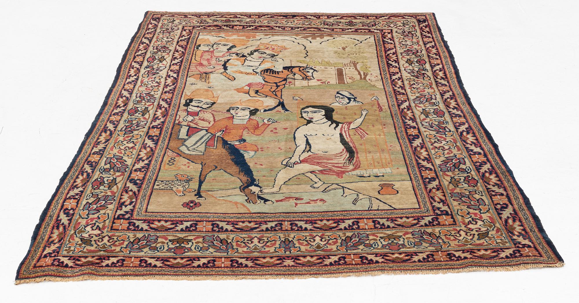 An antique pictorial Kerman Laver, ca 223 x 129 cm.
