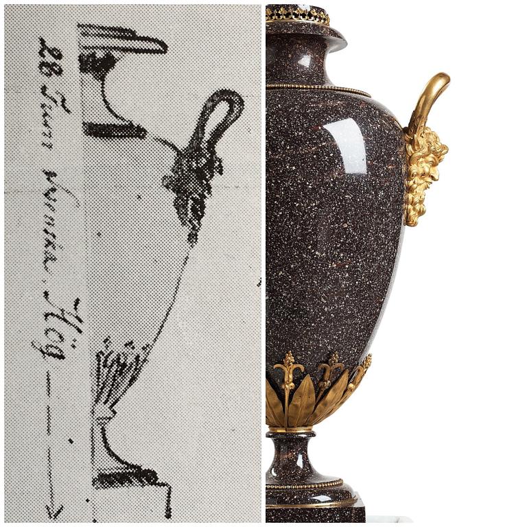 A late Gustavian circa 1800 porphyry and ormolu Vase by Court bronze chaser and gilder F.L. Rung (1758-1837) not signed.