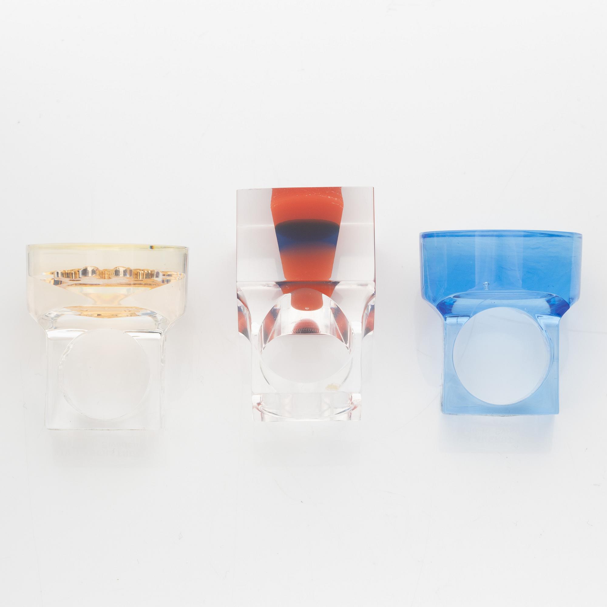 Siv Lagerström, three acrylic plastic rings, 1970s.